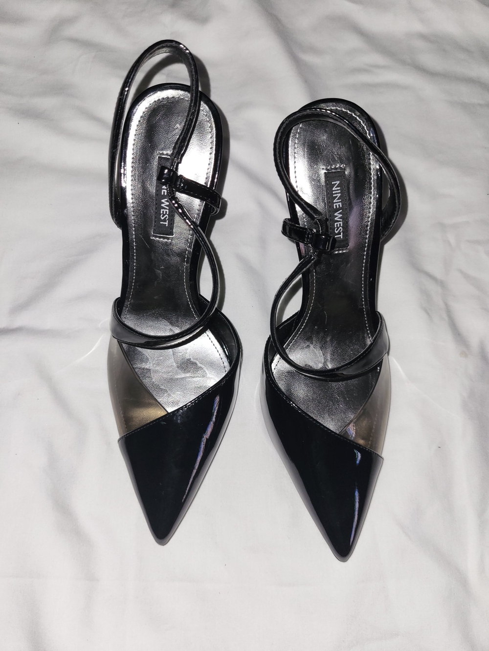 Nine West Black Patent Pointed-Toe Strappy Pumps